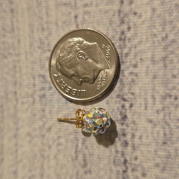 14kt Yellow Gold Stud Earrings w/ AB Crystals by Swarovski NEW - Picture 7 of 7